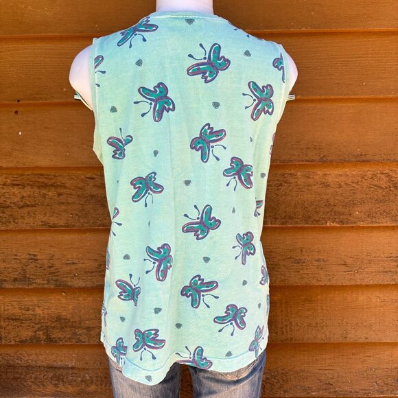 Vintage Zip Code Teal Purple Butterfly USA Muscle Tank Top Size L - Picture 7 of 9